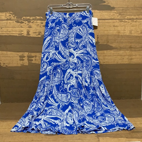 Free People Smooth Sailing Blue Paisley Maxi Skirt Sz 6 - Picture 3 of 11